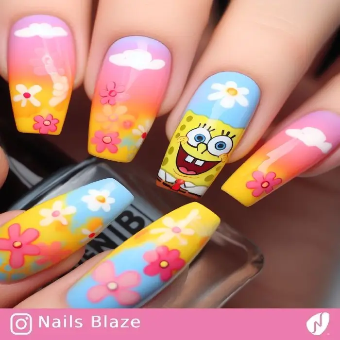 Spongebob Sky Flower Nails| Cartoon - NB763